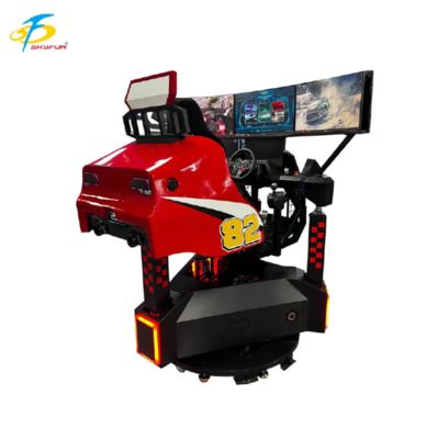 Mesin Arcade Mobil Balap Merah 3-Layar – Rotasi 360°, Umpan Balik Gaya, Audio 3D, Laju Penyegaran Tinggi, Simulator Mengemudi VR Imersif untuk FEC & Arcade