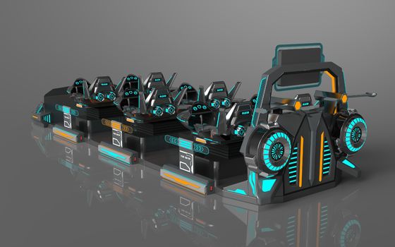Fun Fly Battleship 6 Seats VR Cinema. Struktur Aksi Individu, Kursi yang Dapat Diekskresikan, Layar Belakang Besar, 55 Game, DPVR E3-S Kacamata & Monitor 32 Inci