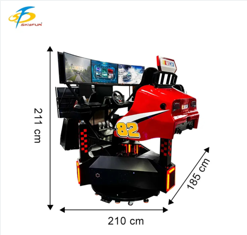 Mesin Arcade Mobil Balap Merah 3-Layar – Rotasi 360°, Umpan Balik Gaya, Audio 3D, Laju Penyegaran Tinggi, Simulator Mengemudi VR Imersif untuk FEC & Arcade