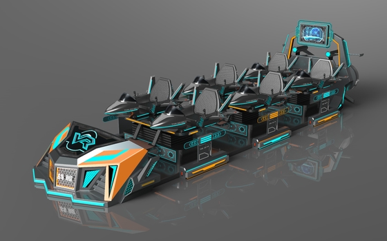 Fun Fly Battleship 6 Seats VR Cinema. Struktur Aksi Individu, Kursi yang Dapat Diekskresikan, Layar Belakang Besar, 55 Game, DPVR E3-S Kacamata & Monitor 32 Inci